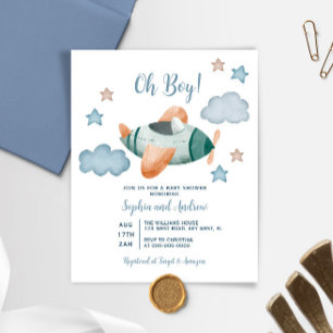 Invitation de Baby Shower Avion Budget Envolée
