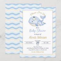 Invitation de Baby Shower Baleine Fond Ondulé