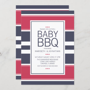 Invitation de Baby shower BBQ Preppy Rouge, Blanc 