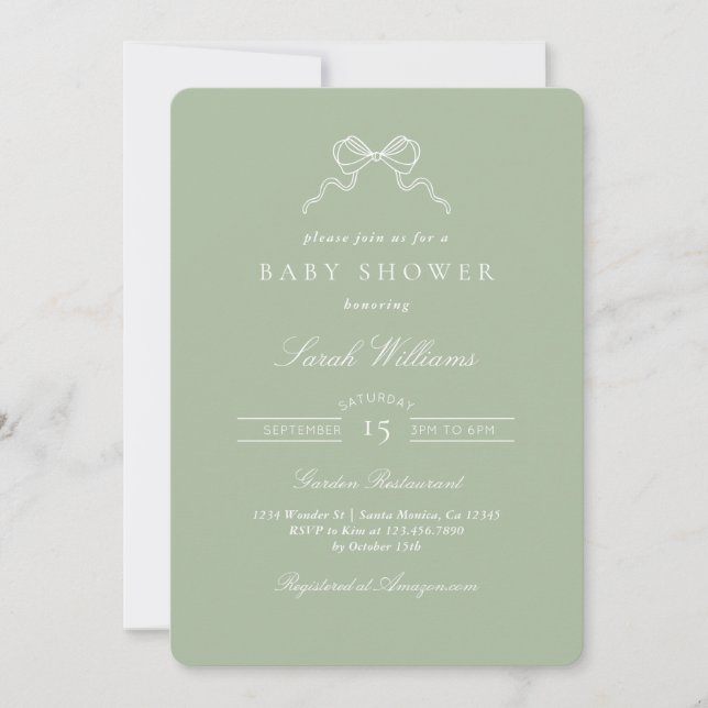 Invitation de baby shower Bébé à l'arc sage capric (Devant)