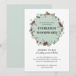 Invitation de Baby Shower Bébé Abeille Vert Menthe