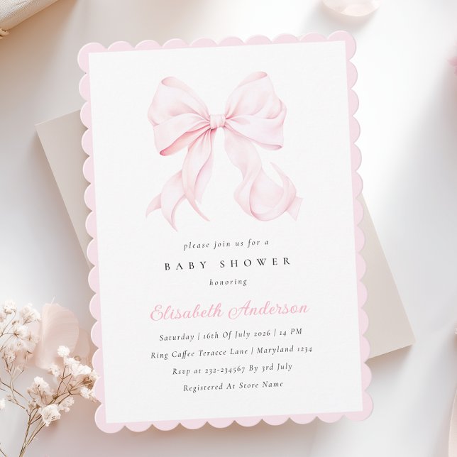 Invitation de baby shower bébé fille à ruban rose (Créateur téléchargé)