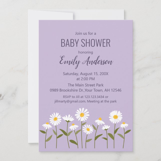 Invitation de baby shower bébé mignon daisy en vio (Devant)