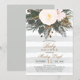Invitation de baby shower bébé pailletée florale h