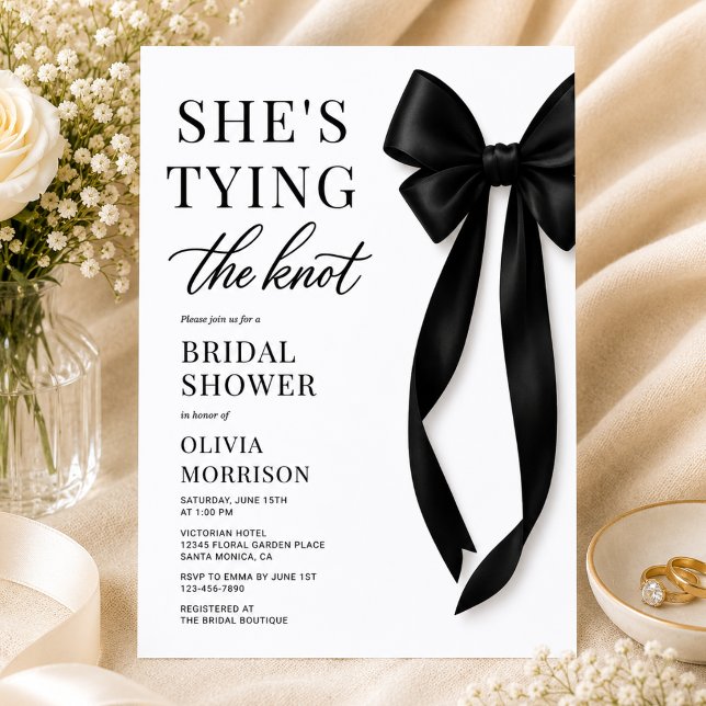 Invitation de Baby Shower 'Black Bow She's Tying T (Créateur téléchargé)