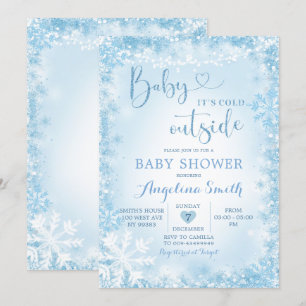Invitation de Baby shower blanc d'hiver bleu doux1