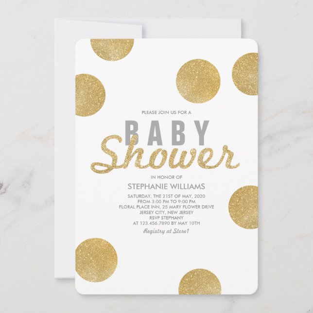 Invitation de Baby shower blanc Neutral Faux Gold  (Devant)