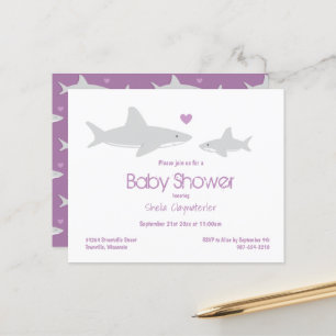 Invitation de Baby shower blanc violet de requin b