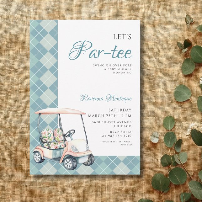 Invitation de Baby Shower Bleu Argyle Golf Cart Le (Créateur téléchargé)