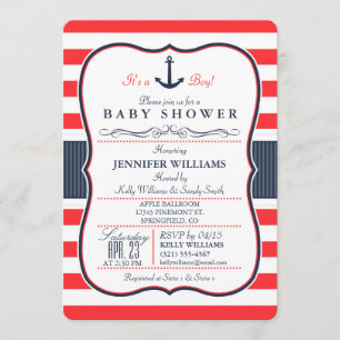 Invitation de Baby shower bleu et rouge de la Mari