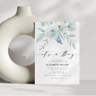 invitation de baby shower bleu foncé boho