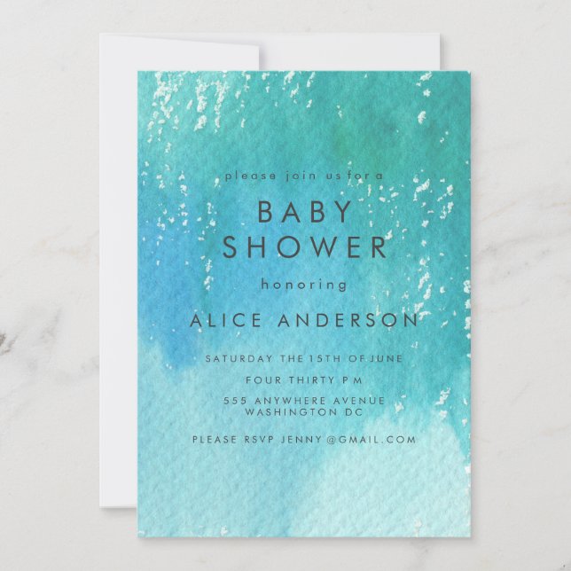 Invitation de Baby shower bleu lave aquarelle (Devant)