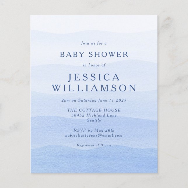 Invitation de Baby shower bleu Ombre Dip Dye (Devant)