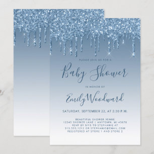 Invitation de Baby shower bleu parties scintillant
