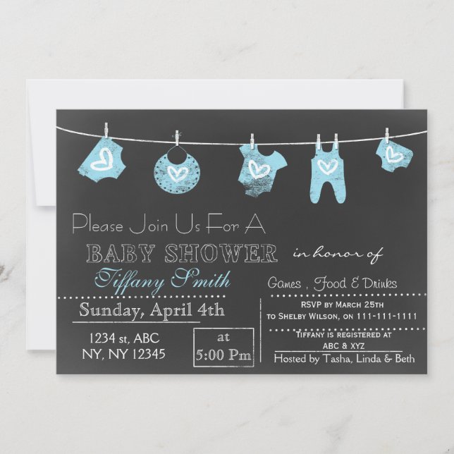 Invitation de Baby shower bleu tableau de bord (Devant)