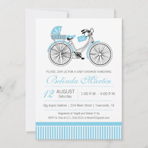 Invitation de Baby Shower Bleue avec Bicyclette