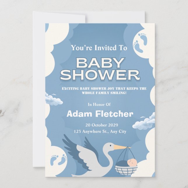 Invitation de Baby Shower Bleue pour Garçons (Devant)