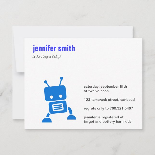 Invitation de Baby shower Blue Baby Robot (Devant)