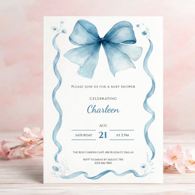Invitation de Baby Shower Blue Bow Coquette (Créateur téléchargé)