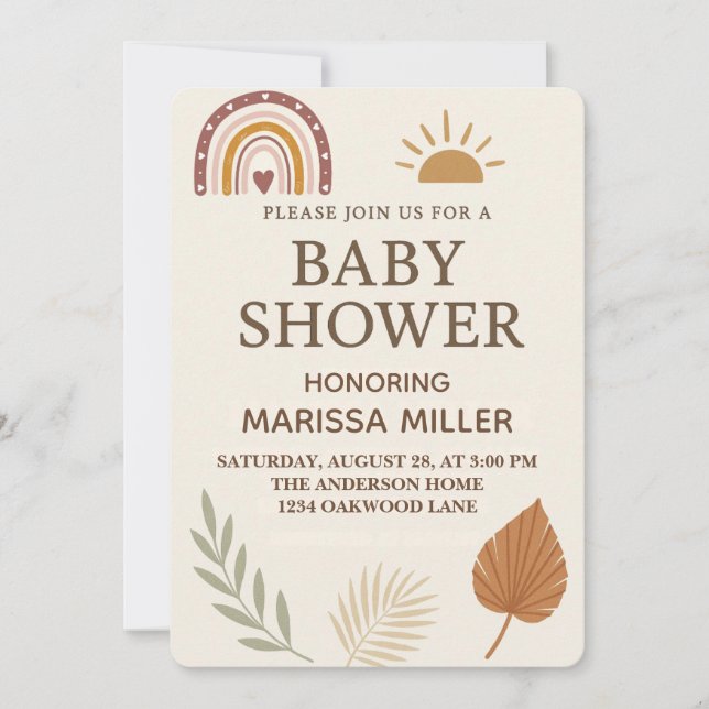 Invitation de Baby Shower Bohème (Devant)