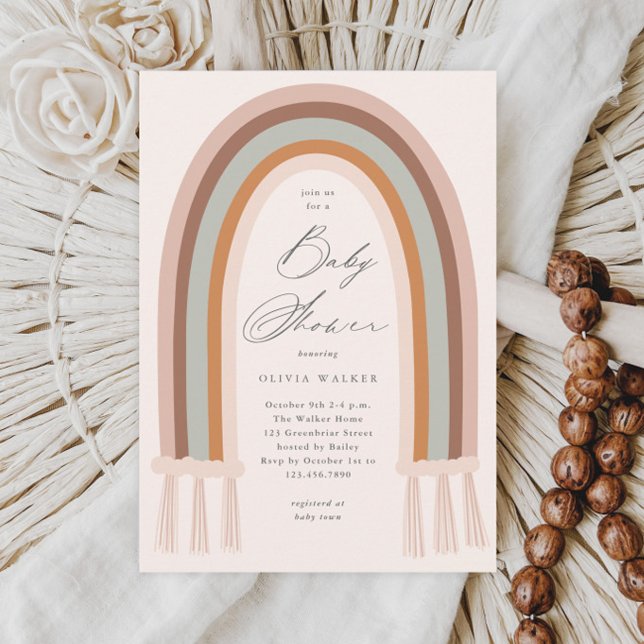 Invitation de baby shower bohème arc-en-ciel tons  (Boho Rainbow Earth Tone Baby Shower Invitations.)