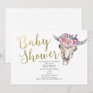 Invitation de Baby Shower Bohème Crâne de Vache Fl