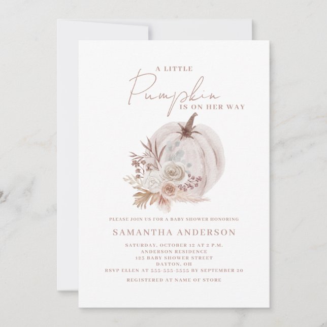 Invitation de Baby Shower Bohème Fille Citrouille (Devant)