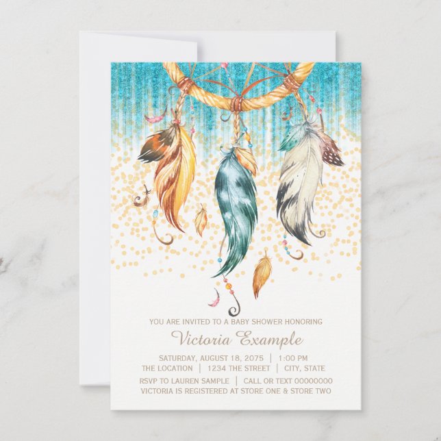 Invitation de Baby Shower Bohème Garçon Fille Attr (Devant)