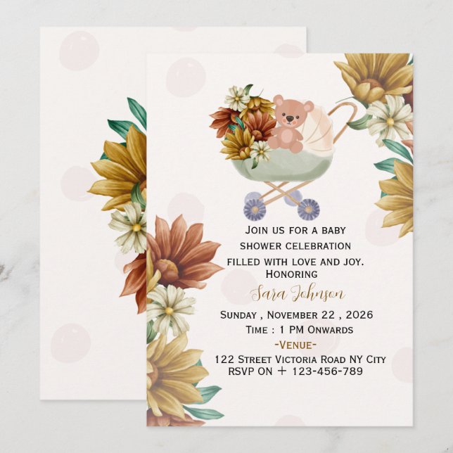 Invitation de Baby Shower Bohème Modifiable | (Devant / Derrière)