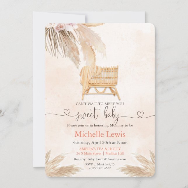 Invitation de Baby Shower Bohème Pampas (Devant)