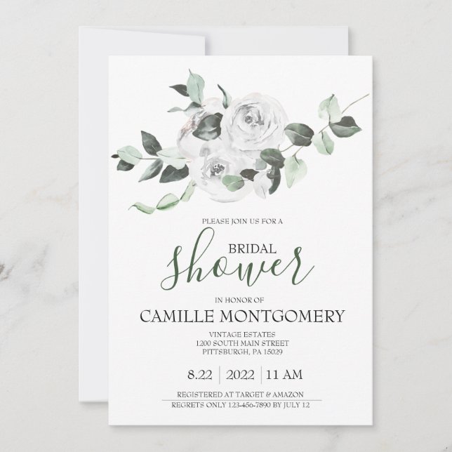 Invitation de Baby Shower Bohème Rose Blanche (Devant)