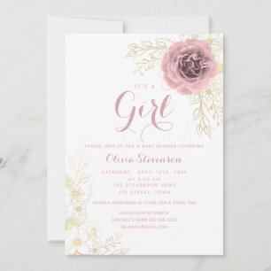 Invitation de Baby Shower Bohème Rose et Or