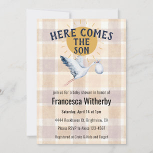 Invitation de Baby Shower Bohème Stork à carreaux