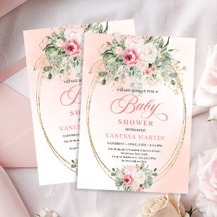 Invitation de Baby Shower Bohème Tendance Rose Fle
