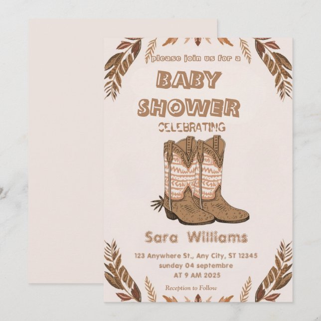 Invitation de baby shower Boho Cowboy Boots (Devant / Derrière)