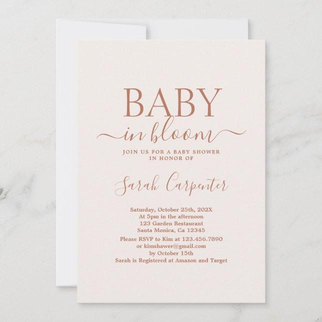 Invitation de Baby shower Boho rose pâle (Devant)