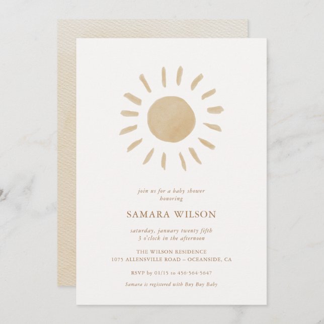 Invitation de Baby shower Boho Sunshine (Devant / Derrière)
