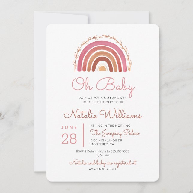 Invitation de Baby Shower Boho Tons Assourdis Arc- (Devant)