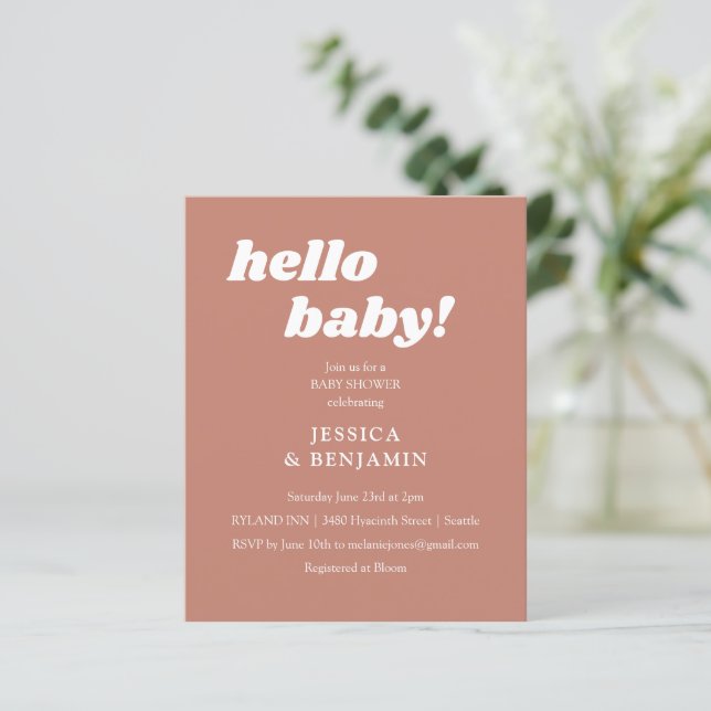 Invitation de baby shower bonjour mignonne en terr (Debout devant)