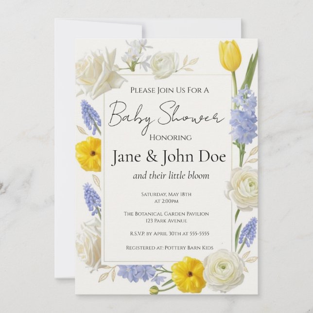 Invitation de baby shower botanique de printemps (Devant)