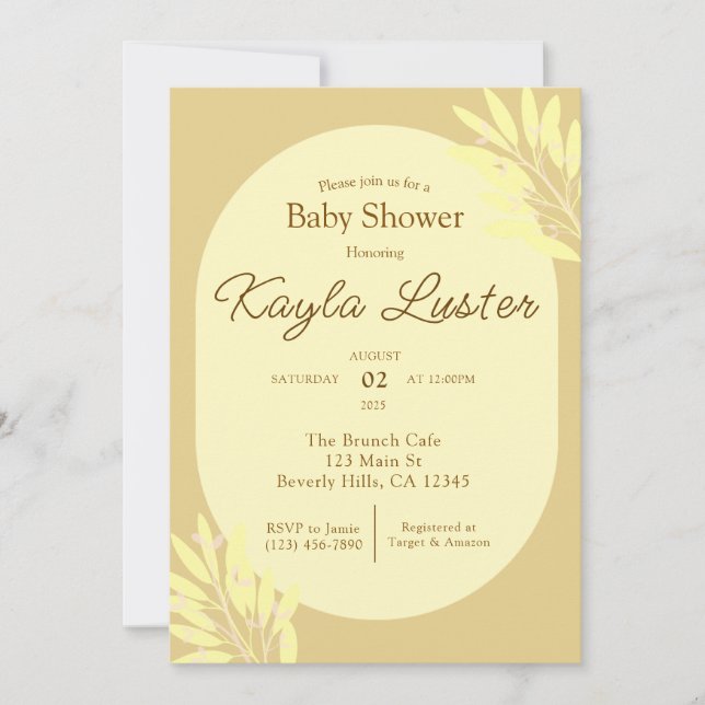 Invitation de Baby shower botanique jaune (Devant)