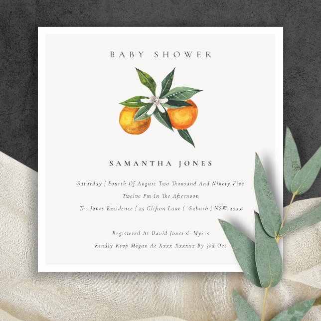Invitation de Baby shower botanique orange minimal (Créateur téléchargé)