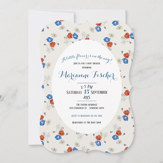 Invitation de baby shower botanique rouge blanc &  (Devant)