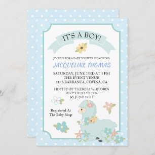 Invitation de Baby shower Boy Llama
