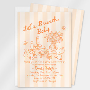 Invitation de Baby Shower Brunch Rayures orange
