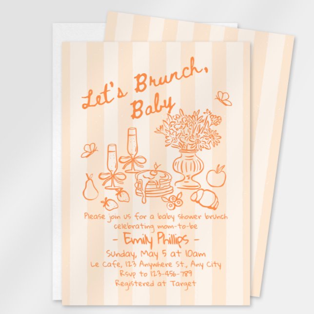 Invitation de Baby Shower Brunch | Rayures orange (Créateur téléchargé)