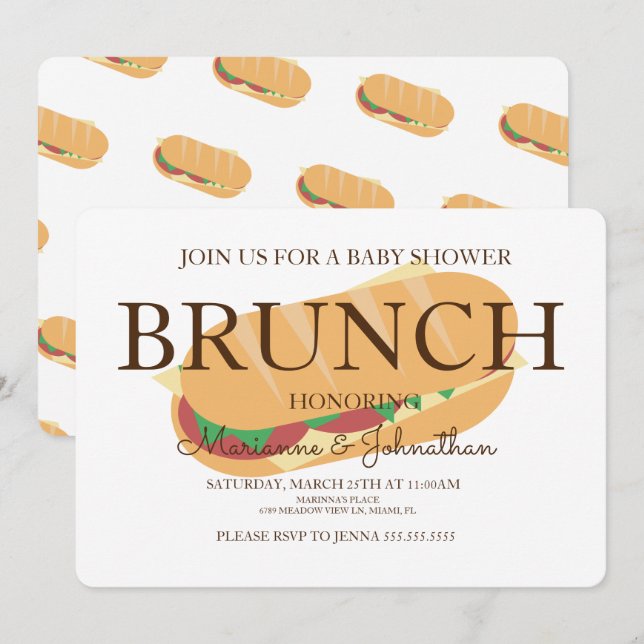 Invitation de Baby Shower Brunch Sandwich Sub (Devant / Derrière)