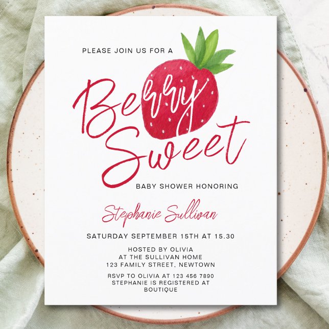 Invitation de Baby Shower Budget Berry Sweet Straw (Créateur téléchargé)