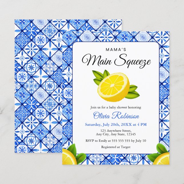 Invitation de Baby Shower Budget Blue Mama's Main  (Devant / Derrière)