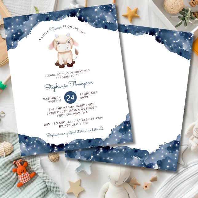 Invitation de Baby Shower Budget Celestial Taurus (Budget Celestial Taurus Baby Shower Invitation)